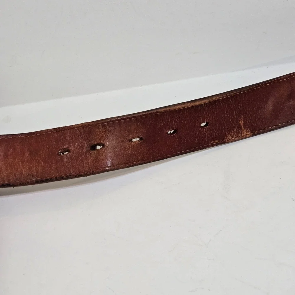 Appaloosa Trading Co Leather Belt Mens 38 Brown Basketweave Western Rugged Brass